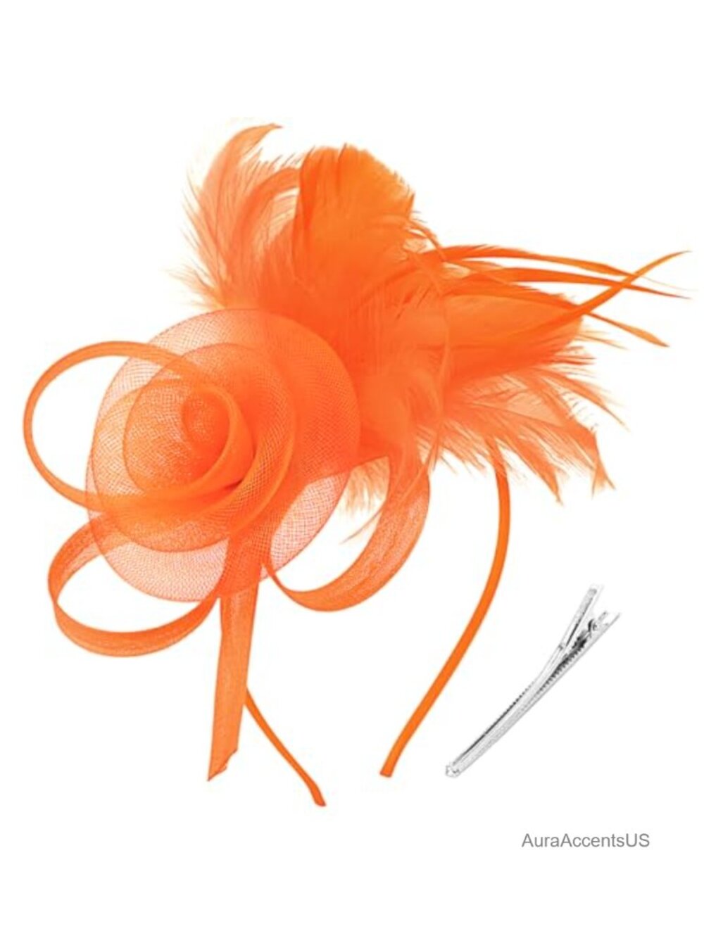 Organza Feather Floral Fascinator Hat with Headband and Clip for Tea Party